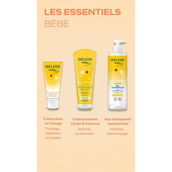 Weleda Mon kit de change nomade Kit 3 soins et tapis à langer - Soin doux et apaisant au calendula bio pour le change et la toilette de bébé