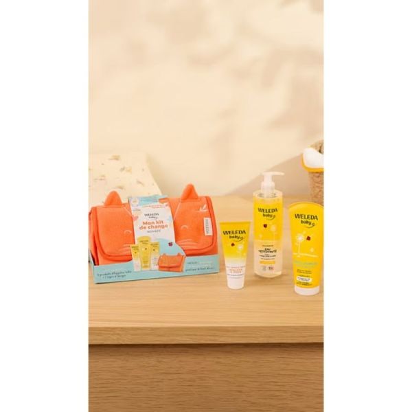 Weleda Mon kit de change nomade Kit 3 soins et tapis à langer - Soin doux et apaisant au calendula bio pour le change et la toilette de bébé