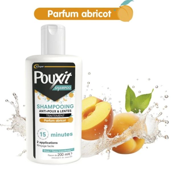 Pouxit Shampoing Traitant 2 en 1 Anti-Poux et Lentes -  2x200ml - Sans insecticide - Parfum Abricot