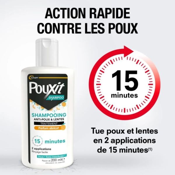 Pouxit Shampoing Traitant 2 en 1 Anti-Poux et Lentes -  2x200ml - Sans insecticide - Parfum Abricot