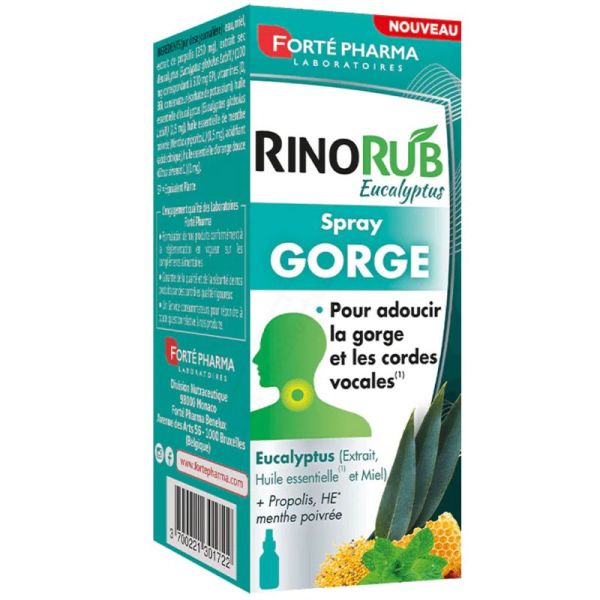 Forté Pharma RinoRub Spray Gorge - Adoucit la Gorge et les Cordes Vocales - 15ml