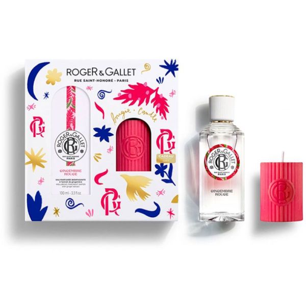 Roger & Gallet Coffret Gingembre Rouge - Eau Parfumée Bienfaisante 100 ml + Bougie 75g OFFERTE