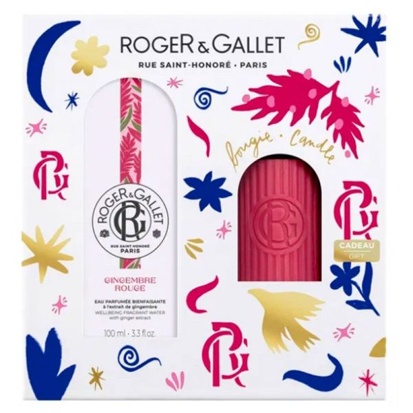 Roger & Gallet Coffret Gingembre Rouge - Eau Parfumée Bienfaisante 100 ml + Bougie 75g OFFERTE