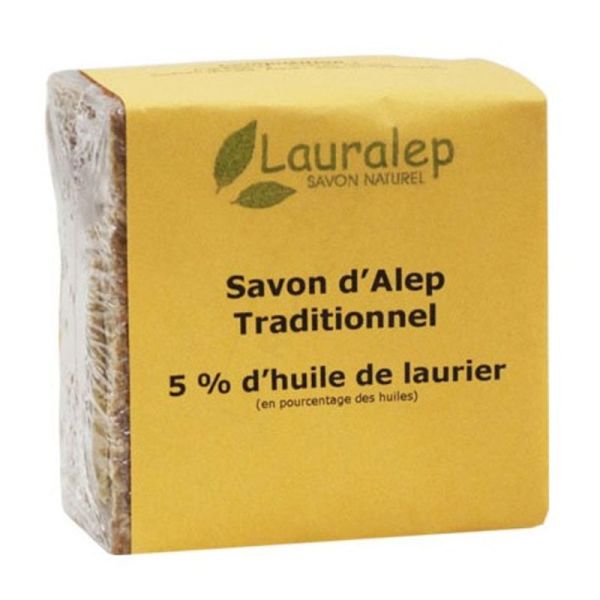 Lauralep Savon d'Alep Traditionnel 5% d'Huile de Laurier Hydratation Douceur - Pain 200g