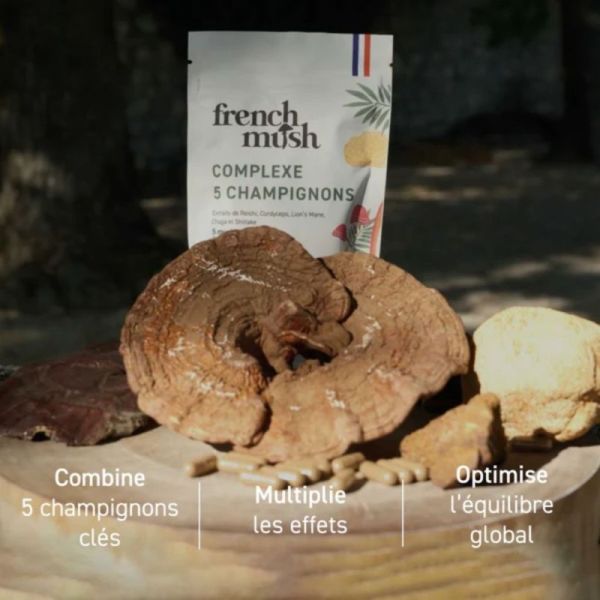 French Mush Complexe 5 Champignons 168 gélules - Immunité, digestion, concentration et vitalité