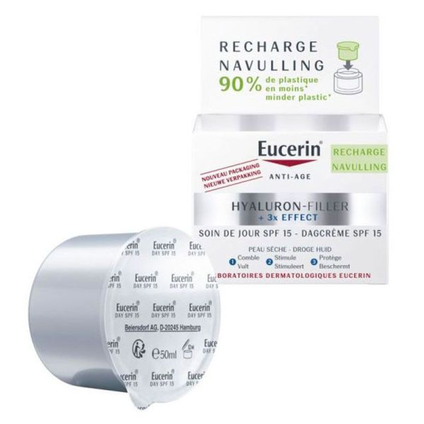 Eucerin Hyaluron-Filler + 3x Effect - Soin de Jour SPF15 - Peau Sèche - Recharge de 50ml