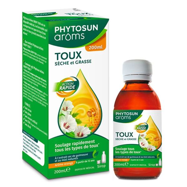 Phytosun Arôms Sirop Toux Adulte - Toux Sèche et Grasse - Tapisse et Apaise la Gorge - 200ml