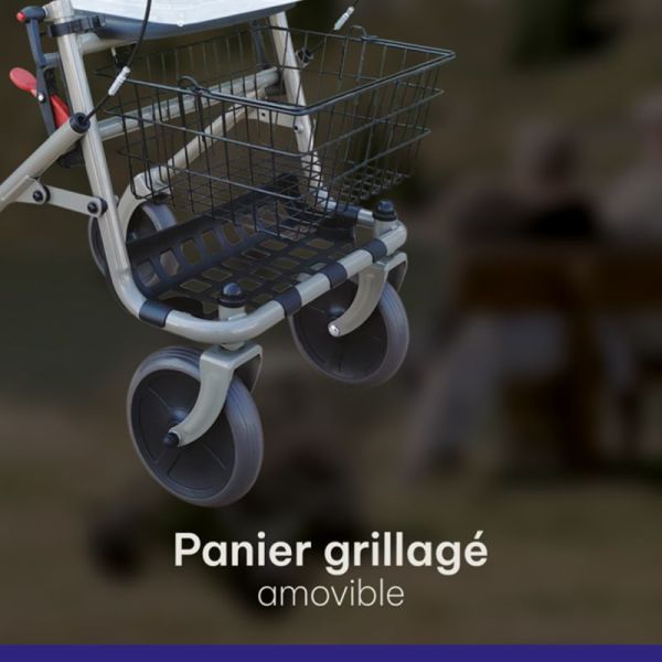 Euromedis Rollator 4 Roues avec Panier et Tablette Taupe – Aide à la marche