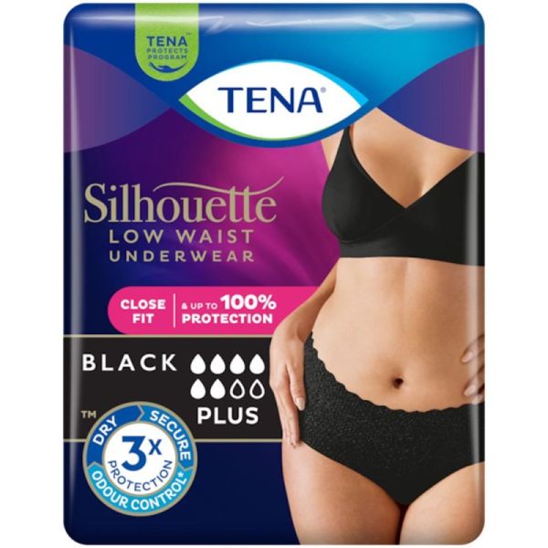 TENA Silhouette Plus Noir Taille Basse - Taille L - 10 Protections - Sous-Vêtements Absorbants