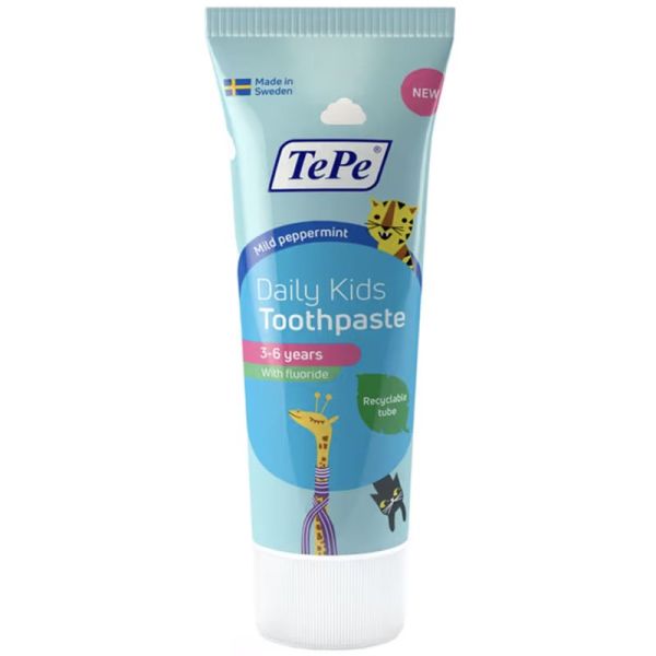 TePe Daily Kids Dentifrice Avec Fluor - De 0 à 6 ans - 75ml - Goût Menthe Douce - Protection anti-caries