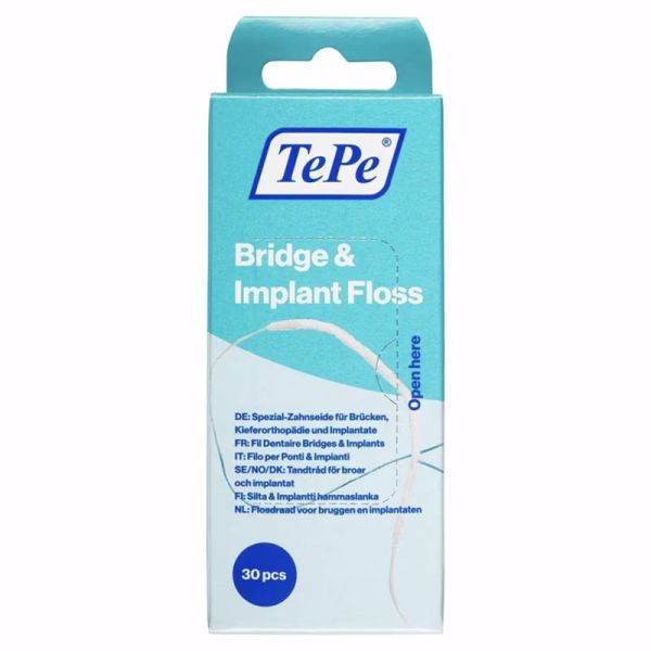TePe Fil Dentaire Bridge & Implant - 30 Pièces - Nettoyage précis autour des implants et appareils