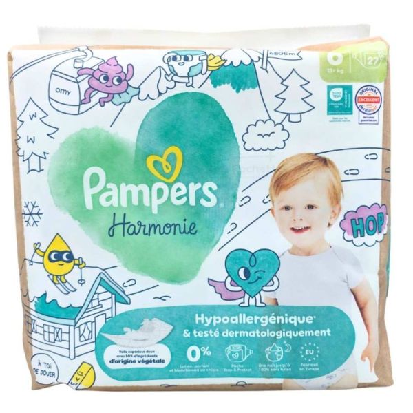 Pampers Harmonie Couches Taille 6 + de 13kg - 27 couches – Peaux sensibles et 12h au sec