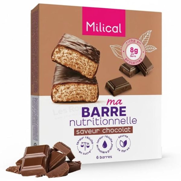 Milical Barre Nutritionnelle Saveur Chocolat 6 barres - Collation saine et gourmande