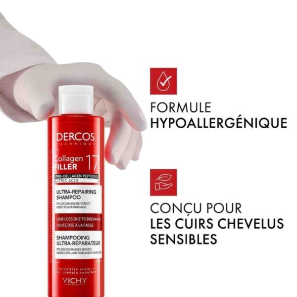 Vichy Dercos Collagen Filler 17 Shampoing - 200ml - Fortifiant Réparateur Intense