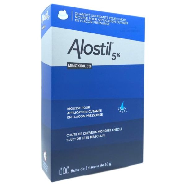 Alostil Minoxidil 5% - 3 flacons de 60g - Mousse pour application cutanée