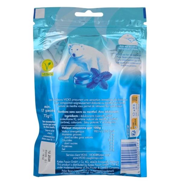 VICKS Menthol au Menthol Rafraîchissant Menthe Forte Sans Sucres 72 g - Sensation immédiate de fraîcheur