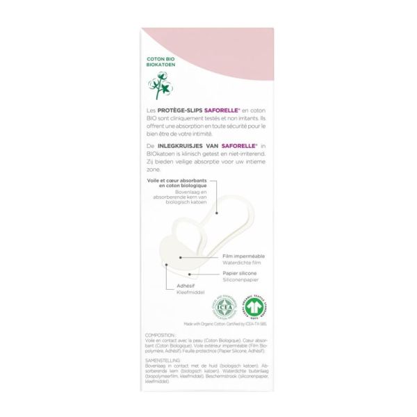 Saforelle Protège-slips Flex Coton Bio 30 unités - Protection quotidienne douce et hypoallergénique