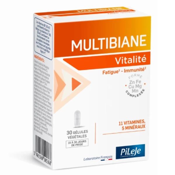 PiLeJe Multibiane Vitalité - Complément Fatigue Immunité 30 Gélules