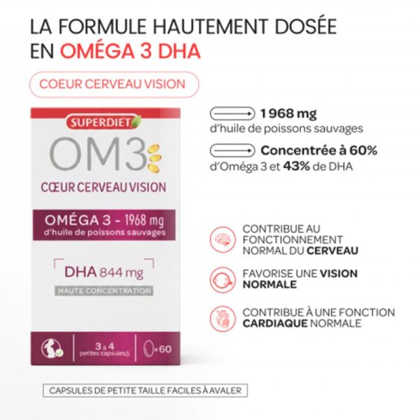 Superdiet OM3 Coeur Cerveau Vision 60 capsules – Haute concentration DHA