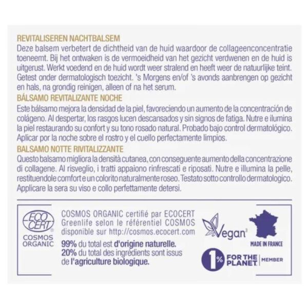 Jonzac Baume revitalisant nuit bio Pot 50 ml - Revitalisation et fermeté des peaux matures