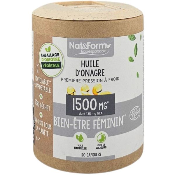 Nat&Form Huile d’Onagre Bio - 120 gélules - Équilibre féminin, peau et confort hormonal