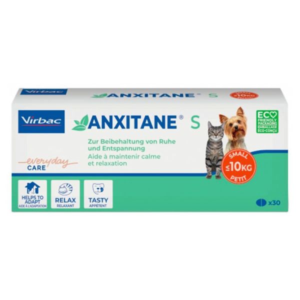 Virbac Anxitane S Chiens Moins de 10 kg et Chats - Favorise Calme et Relaxation - 30 comprimés