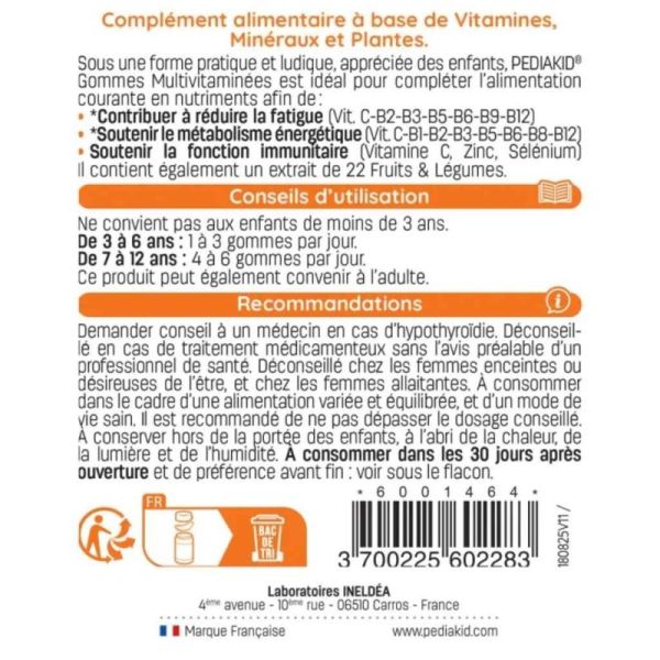 PEDIAKID Gommes Multivitaminées Complexe vitalité aux 14 vitamines - 60 Gommes
