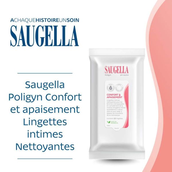 Saugella Poligyn Lingettes intimes - 15 lingettes - Fraîcheur et confort au quotidien