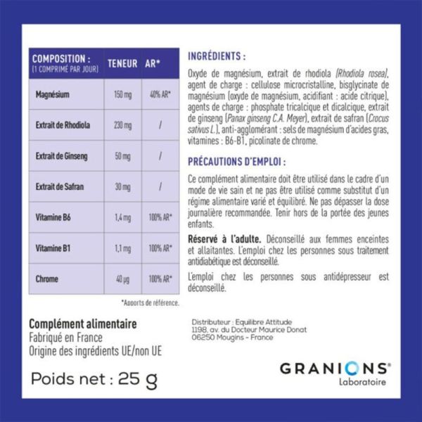 Granions Complexe Anti Stress 30 comprimés – Solution adaptogène sérénité, équilibre et vitalité