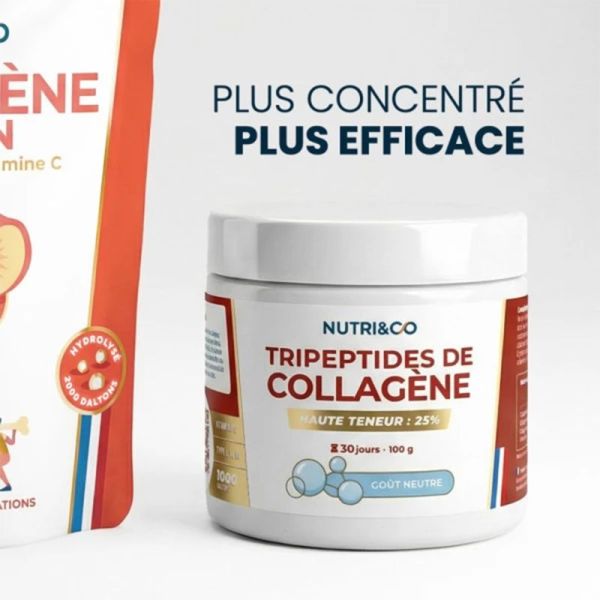 Nutri&Co Tripeptides de Collagène 100g Saveur : Neutre – Haute absorption et Fermeté