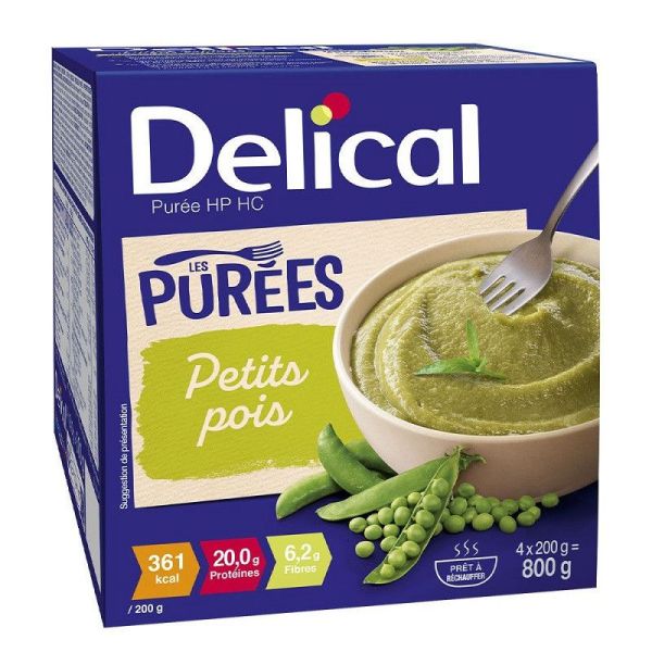 Delical Purée Hyperprotidique Hypercalorique Petits Pois - 4 x 200g