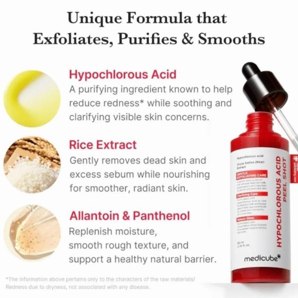 Medicube Hypochlorous Acid Peel Shot 80 ml - Exfoliant facial doux et texture affinée