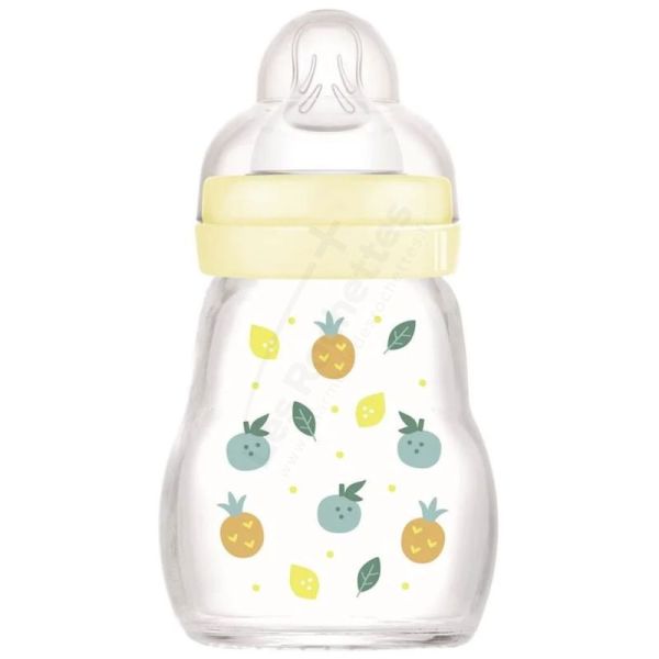 MAM Biberon Verre 170 ml Pattern Fruits - 0 Mois et plus - Haute résistance et tétine douce