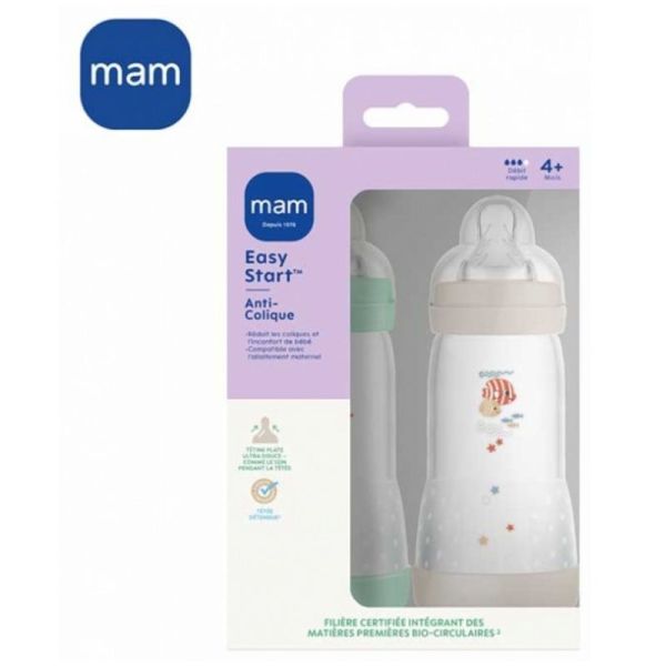 MAM 2 Biberons Easy Start 320 ml - Réduction des coliques et des inconforts du bébé