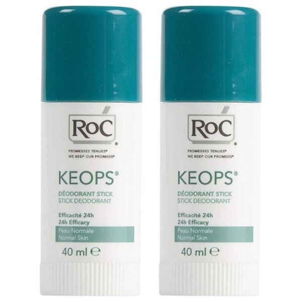 RoC Keops Déodorant Stick 24h Peaux Normales - Lot de 2 x 40 ml