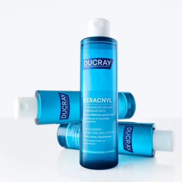 Ducray Keracnyl Lotion Micro-Peeling Désincrustante 200 ml - Resserre les pores, matifie et réduit les boutons