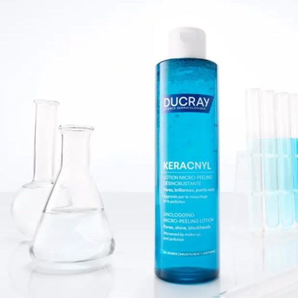 Ducray Keracnyl Lotion Micro-Peeling Désincrustante 200 ml - Resserre les pores, matifie et réduit les boutons