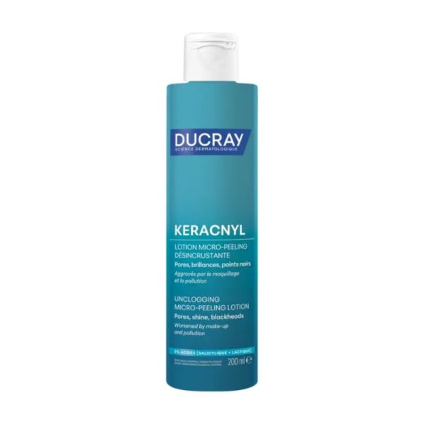 Ducray Keracnyl Lotion Micro-Peeling Désincrustante 200 ml - Resserre les pores, matifie et réduit les boutons