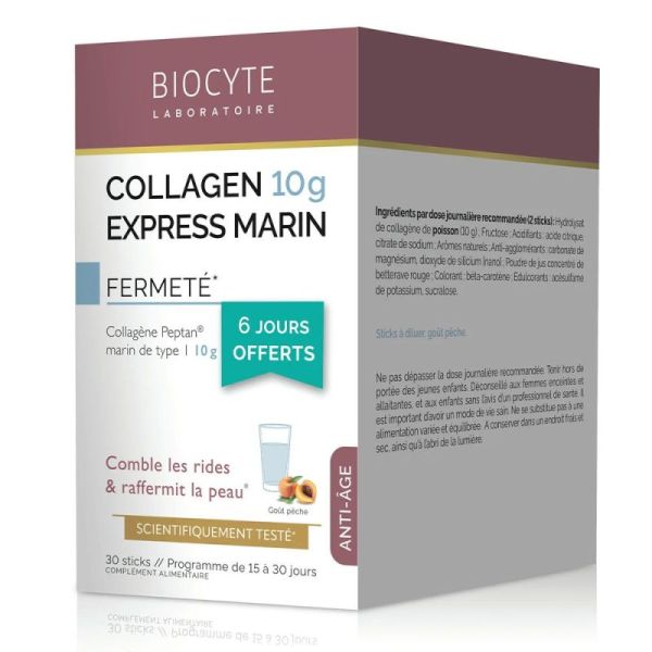 Biocyte Collagen Express Anti-Âge - 30 Sticks - Peau Redensifiée et Rides Comblées