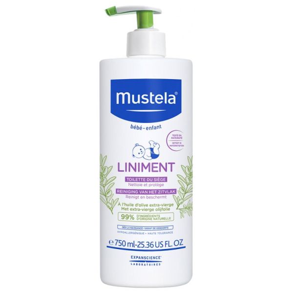 Mustela Liniment Flacon-Pompe - 750 ml - Nettoie, protège et apaise le siège dès la naissance