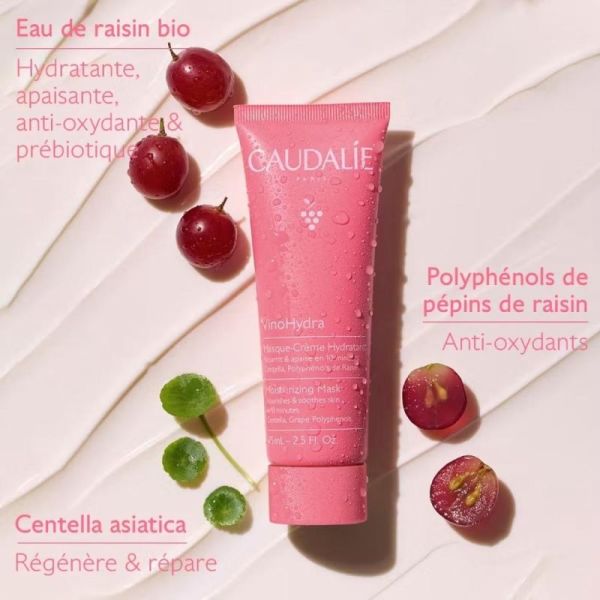 Caudalie VinoHydra Masque-Crème Hydratant 75 ml - Bain d'hydratation à la centella