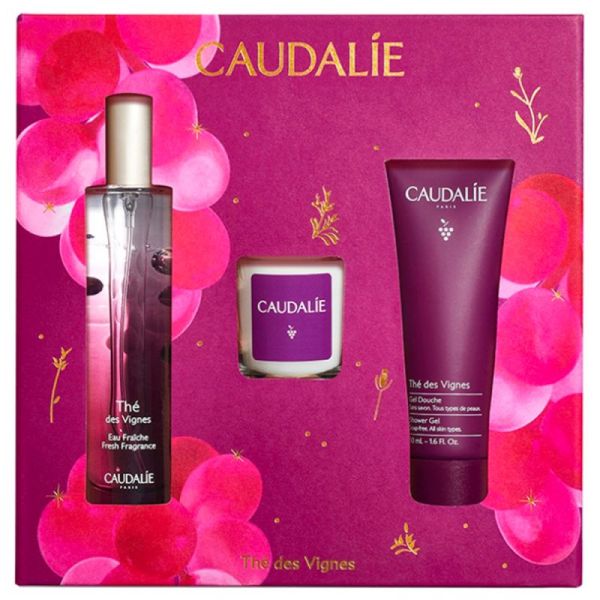 Caudalie Coffret Parfumé Thé des Vignes - Eau Fraîche + Gel Douche + Bougie Parfumée