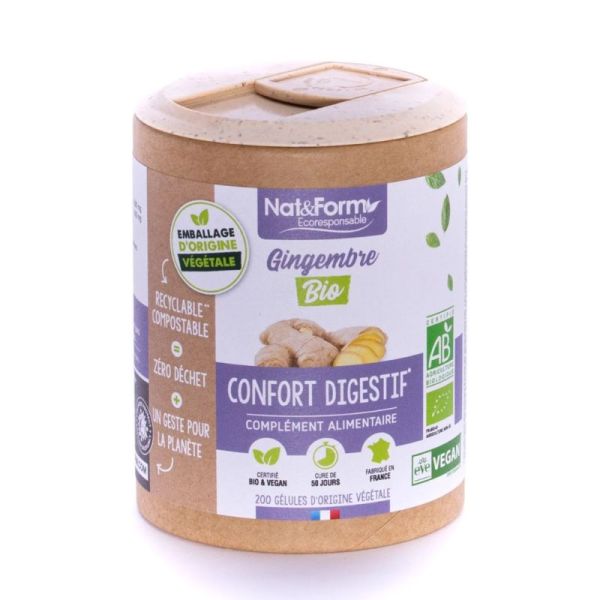 Nat&Form Écoresponsable Gingembre Bio Confort Digestif - 200 Gélules