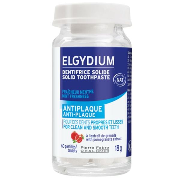 Elgydium Dentifrice Solide - À Croquer - Anti Plaque - 60 Comprimés