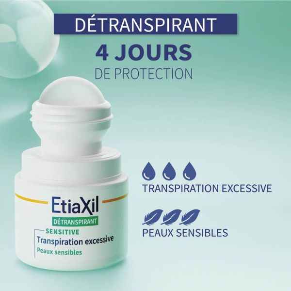Etiaxil Détranspirant Peaux Sensibles Roll-On 15ml - Transpiration excessive des aisselles