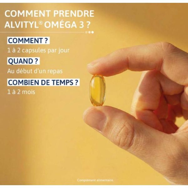 Alvityl Oméga 3 Huile de Poisson Sauvage - Complément alimentaire fonctions cardiaque cérébrale et vision 60 capsules