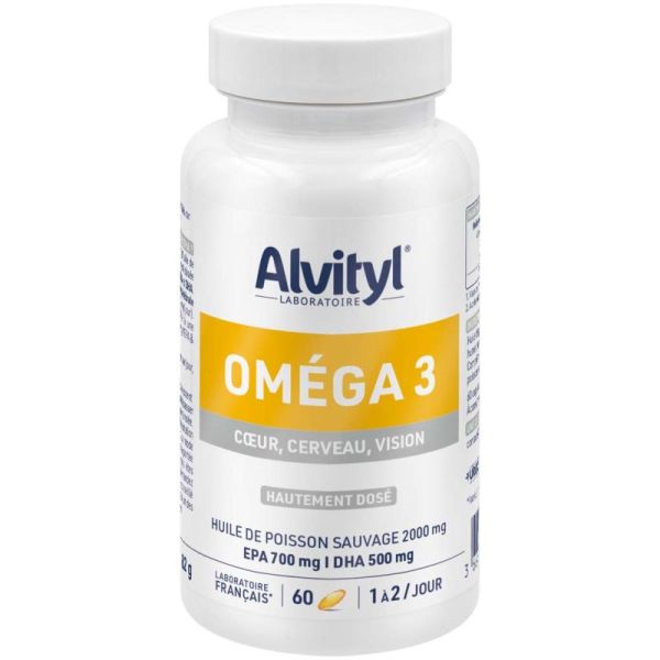 Alvityl Oméga 3 Huile de Poisson Sauvage - Complément alimentaire fonctions cardiaque cérébrale et vision 60 capsules