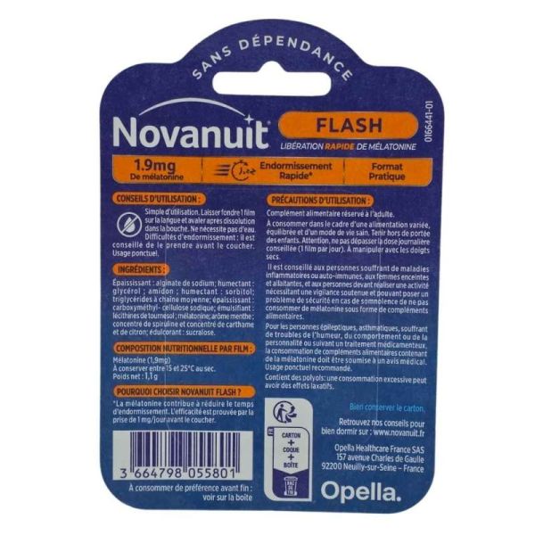 Novanuit Flash 20 Films orodispersibles - Endormissement rapide et soutien lors du décalage horaire