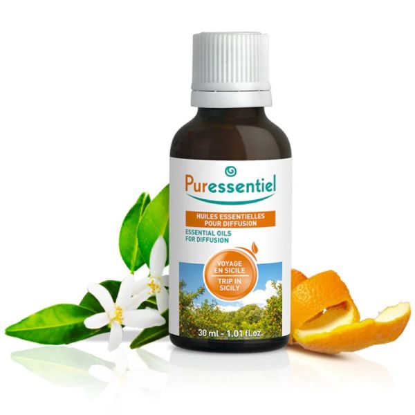 Puressentiel Huile Essentielle pour Diffusion Voyage en Sicile 30 ml – Ambiance fruitée, tonifiante et ressourçante