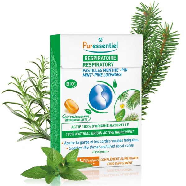 Puressentiel Respiratoire Pastilles Menthe-Pin x20 Pastilles – Adoucit la gorge, calme l'enrouement et libère la respiration